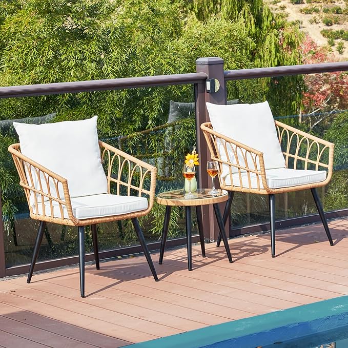 ECOTOUGE 6-Piece Wicker Patio Bistro Set, Outdoor Rattan Dining Set