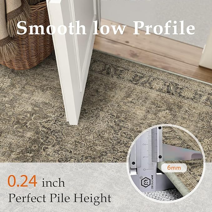 4x5 Washable Brown Area Rug Vintage Entryway Office Carpet Non-Slip Soft Low Pile Distressed Indoor Throw Rug for Living Room Bathroom Dining Room