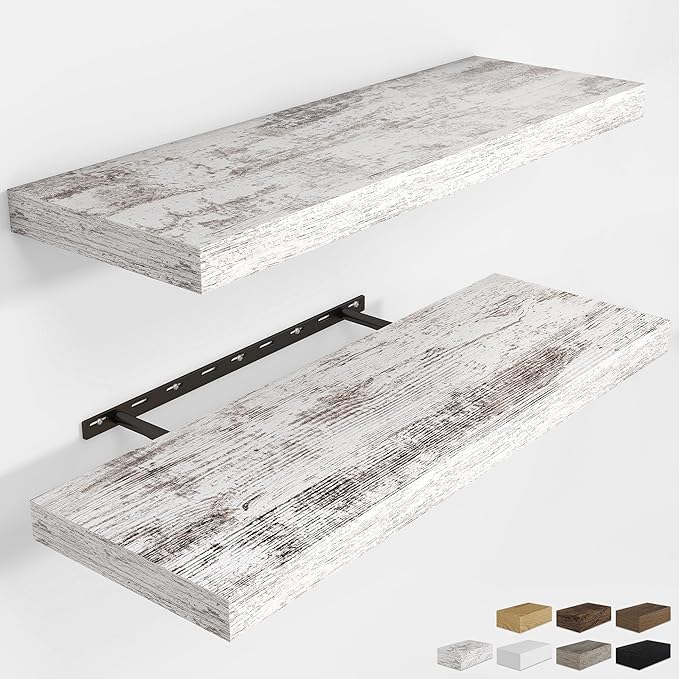 RICHFOCUS 36Inch Floating Shelves for Wall 2 Pack Shelves for Bedroom|Kitchen|Bathroom Wall Mounted Rustic Distressed Wood Floating Shelf with Invisible Brackets for Books|Storage|Decor, Rustic