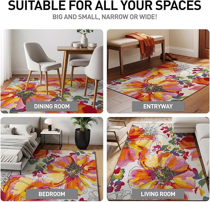 Rugshop Modern Bright Flowers Non-Slip (Non-Skid) Area Rug 8 x 10 (7' 10" x 10') Multi