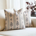 Amor Virisso Floral Throw Pillow Covers 20x20 Set of 2 Block Print Pillow Covers Neutral Floral Striped Farmhouse Decorative Pillow Covers for Sofa Couch Bed, Light Blue