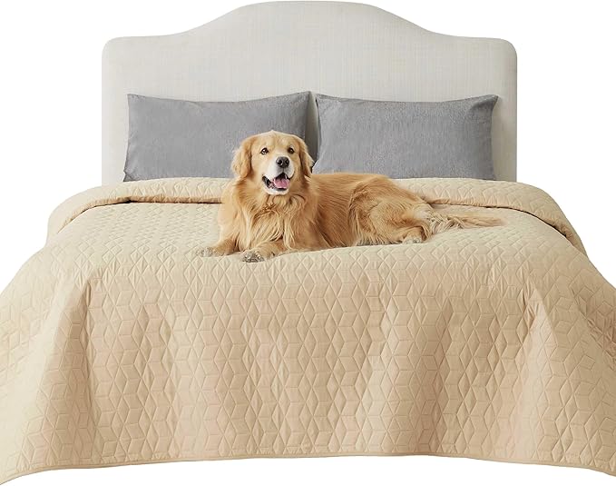 Bedsure 100% Waterproof Couch Cover for Dogs Washable - Non Slip Waterproof Dog Blanket for Bed, Lightweight Furniture Protector Durable for Pet Cat Puppy with Non-Slip Bottom, Beige, 82x120IN