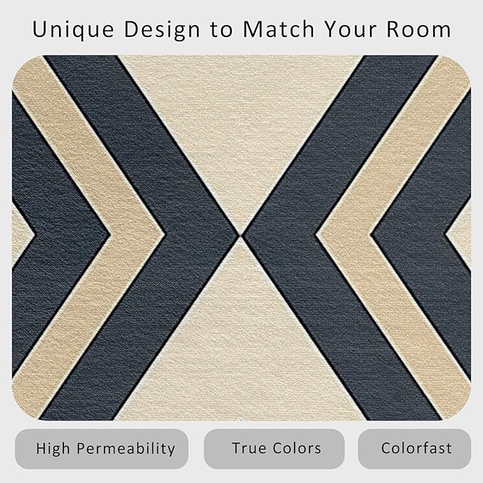 Modern Geometric Rug, Washable 3x5 Rug for Living Room, Herringbone Chevron Patterned Indoor Carpet, Modern Geometric Decor for Home, Bedroom, Soft Non Slip Thin Design FER74