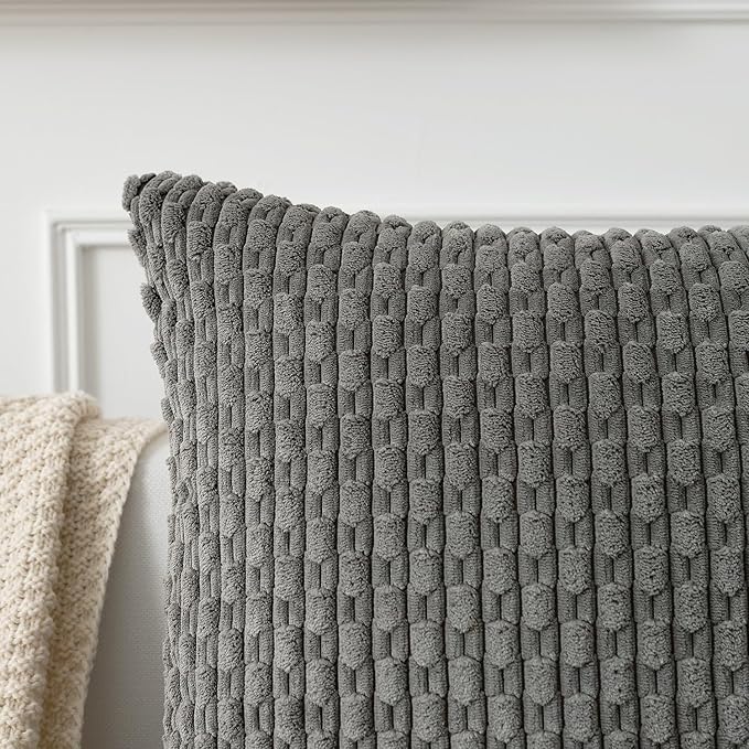 Kevin Textile 12x20 Inch Pillow Cover 1 Pack Boho Decorative Soft Striped Corduroy Lumbar Farmhouse Accent Rectangle Cushion Case for Living Room Couch Sofa Bed, Dark Grey