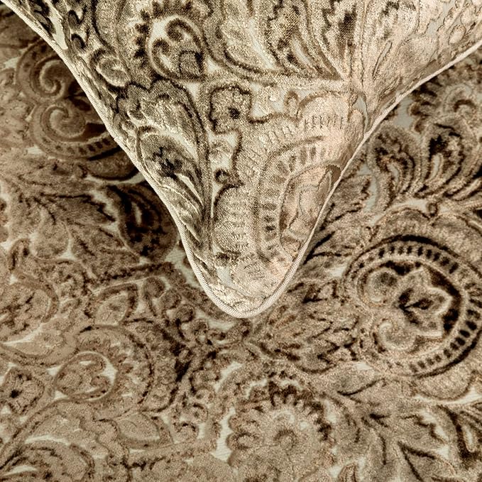 The HomeCentric King/Queen/Twin Beige Decorative Queen 74"x18" Bed Runner Without Pillow Cover, Velvet Damask & Crystal Border Bed Scarf on Velvet Fabric - Henriretta