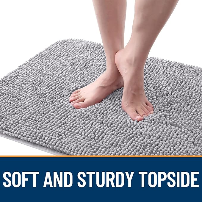 OLANLY Dog Door Mat for Muddy Paws 36x24, Absorbs Moisture and Dirt, Absorbent Non-Slip Washable Doormat, Quick Dry Chenille Mud Mat for Dogs, Entry Indoor Entryway Carpet for Inside Floor, Light Grey