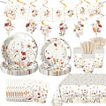 152Pcs Spring Wildflower Party Decorations include Plates, Cups, Napkins, Banner, Tablecloth for Floral Baby Shower Birthday Wedding Decorations, Serves 24