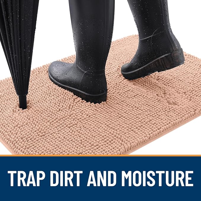 OLANLY Dog Door Mat for Muddy Paws 70x24, Absorbs Moisture and Dirt, Absorbent Non-Slip Washable Doormat, Quick Dry Chenille Mud Mat for Dogs, Entry Indoor Entryway Carpet for Inside Floor, Peach