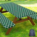 Smiry Picnic Table Cover with Bench Covers, Waterproof Elastic Fitted Tablecloth for 8 Foot Tables, Washable Polyester Tablecloths for Camping, Indoor & Outdoor (Emerald Green, 30x96 Inch 3-pc Set)