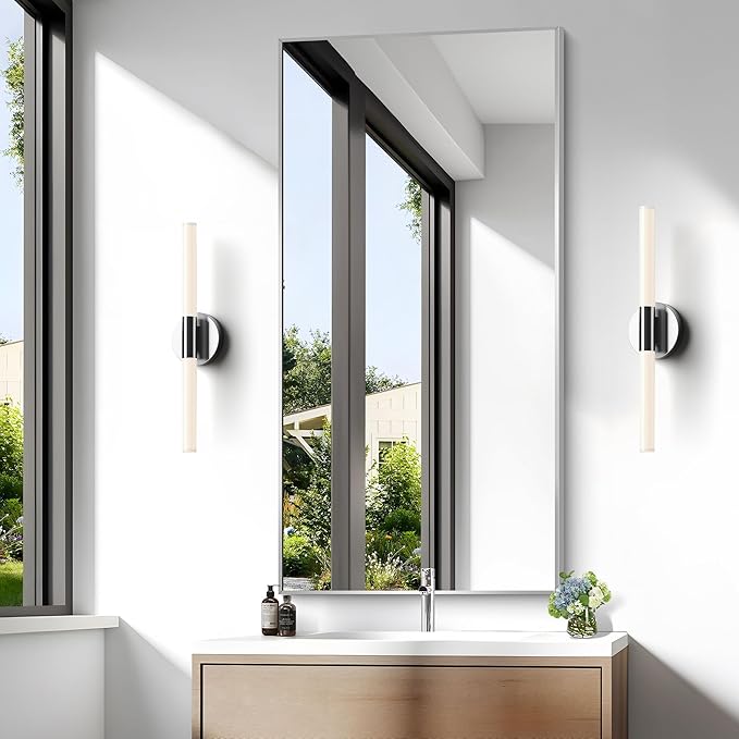 BONEWEI Silver Bathroom Mirror,24x48 inch Wall Mirror for Bathroom Wall Mounted,Large Rectangle Mirror for Bathroom Over Sink,Modern Metal Frame for Living Room,Bedroom Entryway,Horizontal/Vertical