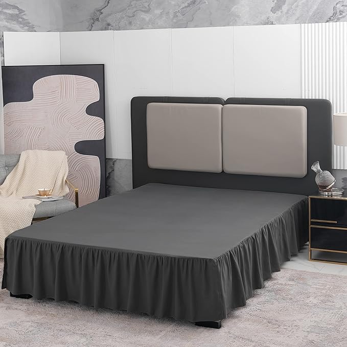 TSUTOMI Bed Skirt Twin Size Ruffled Bed Skirt with Split Corners, 18 Inch Drop Dust Ruffle Bed Skirts with Platform, Gathered Style, 100% Microfiber, Black