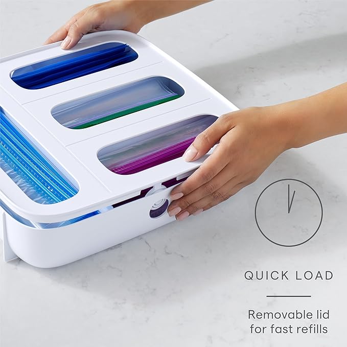 YouCopia StoraBag Food Bag Dispenser, Family Size 4-Slot, Plastic Sandwich Bags Drawer Organizer for Kitchen Storage