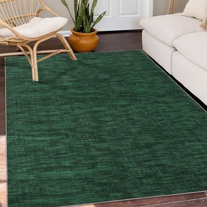 RUGSREAL 3x5 Bedroom Area Rug Christmas Green Rug Xmas Solid Color Area Rugs Washable Area Rug Modern Contemporary Non-Slip Throw Indoor Carpet for Living Room Bedroom Kids Room, Dark Green