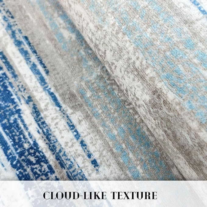 Modern Abstract Runner Rug 3x12, Blue Washable Long Kitchen Runner Non-Slip Soft Hallway Rug Runner Thin Print Faux Wool Carpet for Entryway Bedroom Laundry Room Indoor Home Decor