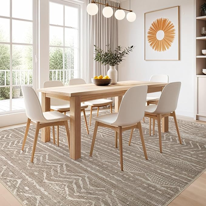 Nakagishi 10x12 Area Rug Living Room: Washable Boho Large Neutral Modern Soft Farmhouse Rugs Stain Resistant Indoor Floor Non-Slip Accent Carpet for Bedroom Nursery Kids Playroom Office Dining Room