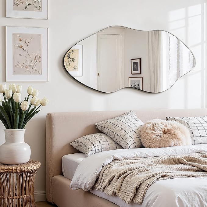 FICTOR Irregular Asymmetrical Wall Mirror, 36" x 19" Modern Decorative Mirror for Entryway, Bathroom, Bedroom, Living Room, Dining Room