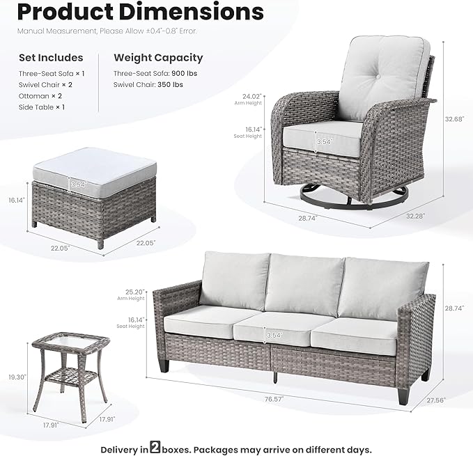 ovios 6 Pieces Patio Furniture Set, Outdoor Wicker Sofa Couch