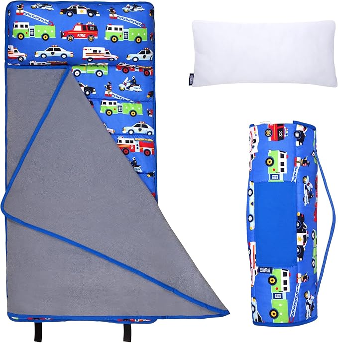 Wildkin 43-inch Kids Nap Mat – Soft Microfiber Toddler Sleeping Mat with Pillow