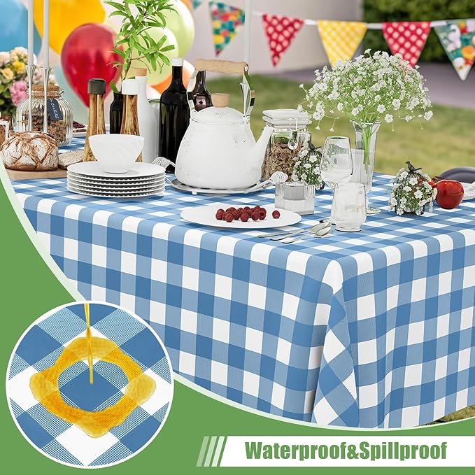 Smiry 6 Pack Aquamarine Gingham Disposable Tablecloths - 54" x 108" Heavy Duty Plastic Table Cloth, Waterproof Buffalo Plaid Table Covers for Picnic, Banquets, Parties
