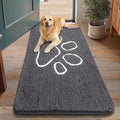 Smiry Dog Door Mat for Muddy Paws, Absorbent Dirt Trapper Non Slip Quick Dry Washable Chenille Mat for Mud Dogs, Entry Rug for Indoor and Outdoor (48x30 Inches, Dark Grey and White)