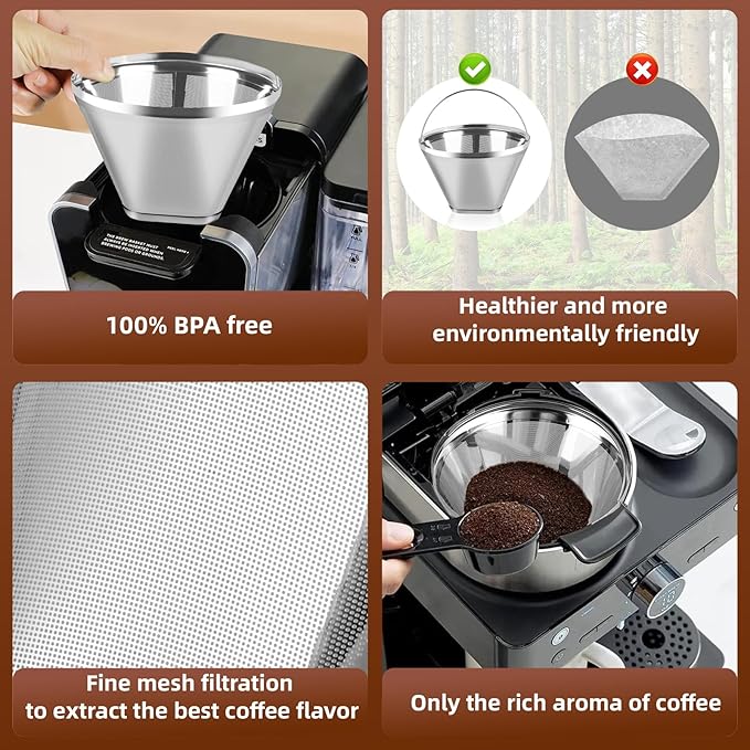 Bouaida 2Pk #4 Cone Reusable Coffee Filters, 304 Stainless Steel for Ninja
