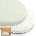 2-Pack Organic Bassinet Sheets for Girls, Boys - 100% Cotton Bassinet Mattress Sheets Compatible with Halo Bassinest Swivel Sleeper, Graco, Baby Delight, Chicco, Unisex Fitted Bassinet Sheets (Herb)