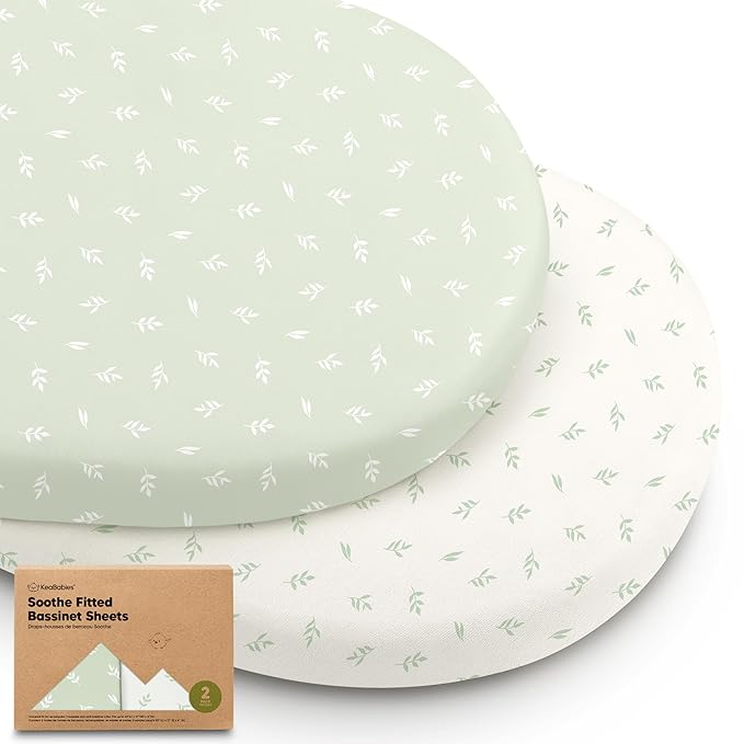 2-Pack Organic Bassinet Sheets for Girls, Boys - 100% Cotton Bassinet Mattress Sheets Compatible with Halo Bassinest Swivel Sleeper, Graco, Baby Delight, Chicco, Unisex Fitted Bassinet Sheets (Herb)