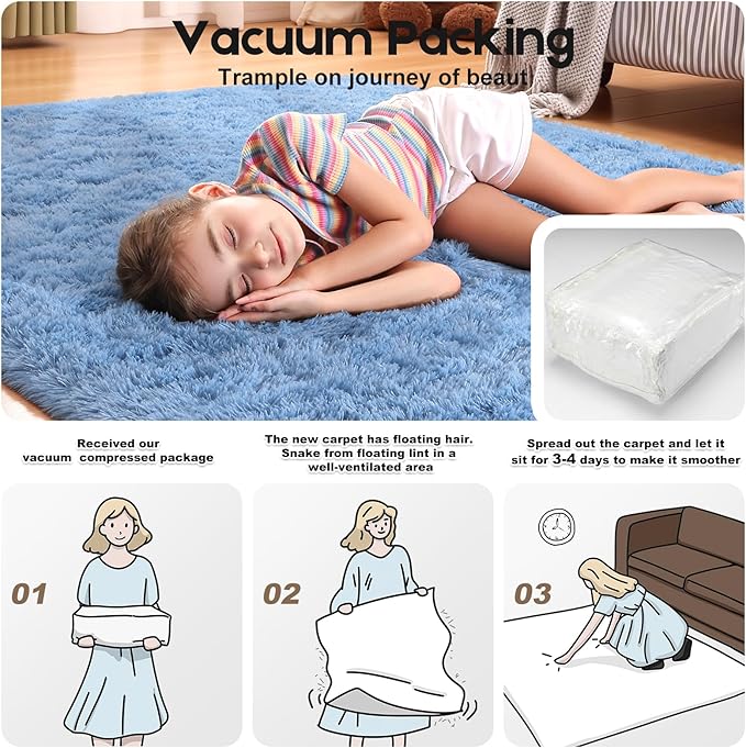 Blue 8x10 Area Rugs for Living Room Bedroom, Fluffy Large Rug Soft Shag Non-Slip Carpet for Kids Boys and Girls Room Dorm Home Decor (8ft x 10ft)