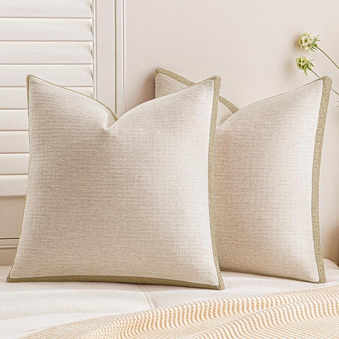 a moment Loop Yarn Linen-Like Pillow Cover Natural Soft Decorative Throw Pillow Case Farmhouse 18x18 Inch, Bohemian Textured Cushion Cover for Sofa Bed, Wrinkle-Resistant Home Decor Beige