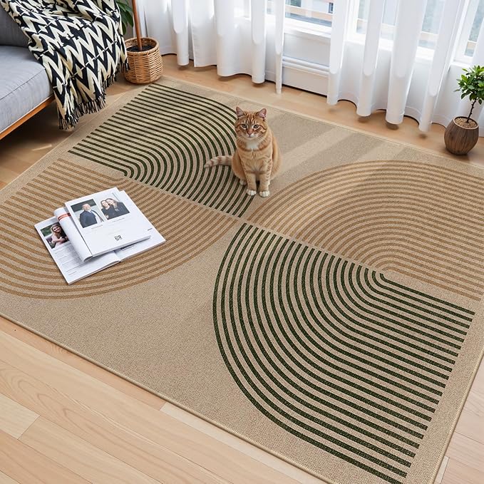 Lahome Modern Rainbow Easy Jute Office Rug, Washable Rugs 4x6 for Living Room Bedroom Farmhouse Kitchen Mats for Floor, Contemporary Non Slip Floor Carpet for Entryway Backyard Sunroom