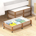 Bamboo Under Bed Storage Containers- Underbed Organizer with Wheels with Large Capacity Dust Bag,Sturdy Wood Rolling Under Bed Shoe Storage Organizer 2 Packs (Walnut, 2 Packs (33.07"×16.54"))