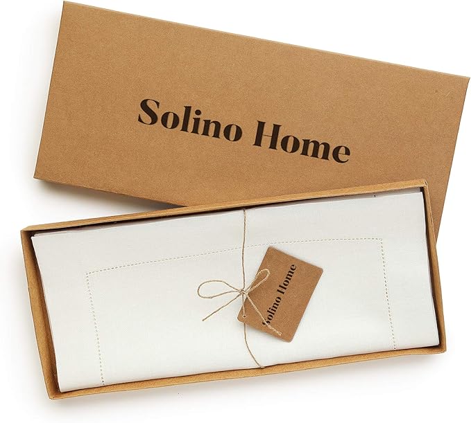 Solino Home Linen Ivory Table Runner 144 Inches Long - 100% Pure Linen Extra Long Table Runner 14 x 144 Inch for Christmas, New Year - Classic Hemstitch
