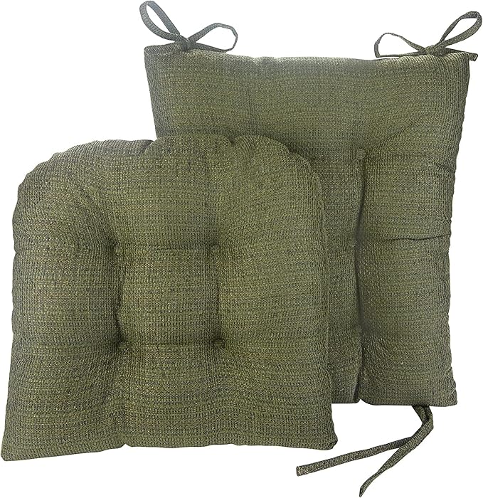 Klear Vu Omega Non-Slip Rocking Chair Cushion Set, Assembled in USA, Thick Padding & Tufted Design, Includes Seat Pad & Back Pillow with Ties, 17x17 Inches, 2-Piece Set, Tyson Green