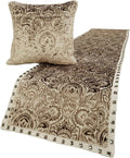 The HomeCentric King/Queen/Twin Beige Decorative King 90"x18" Bed Runner with Pillow Cover, Velvet Damask & Crystal Border Bed Scarf on Velvet Fabric - Henriretta
