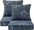 Outdoor Patio Chair Cushions Set, 24" x 24", Set of 2, Water-Repellent, Fade Resistant, Deep Seat Bottom and Back Cushion for Backyard, Couch, Sofa and Patio Furniture, Damask Blue Flower