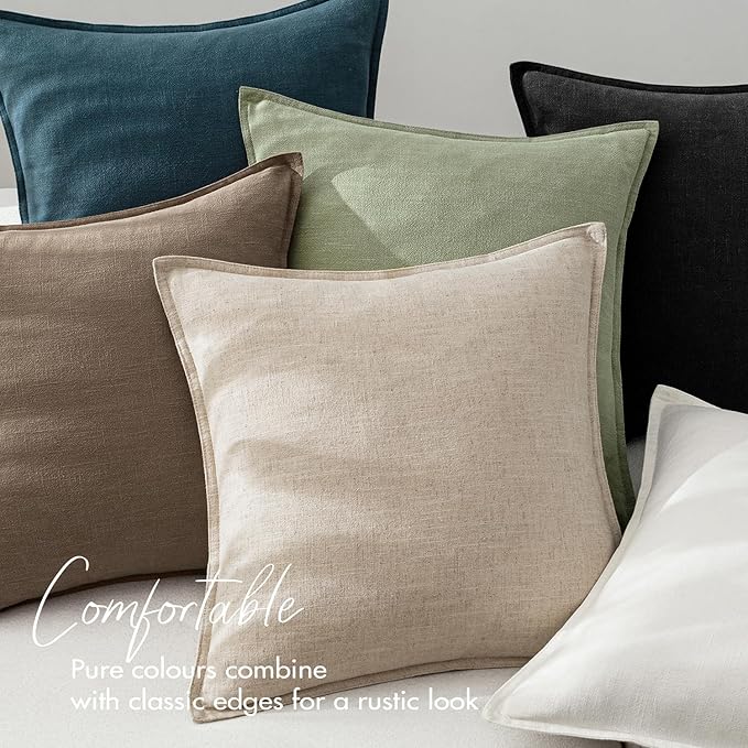 EMEMA Decorative Linen Throw Pillow Covers 24x24 Inch Natural Beige Boho Farmhouse Neutral Couch Throw Pillows for Bed Pack of 2 Accent Pillowcase Modern Sofa Cushion Livingroom Home