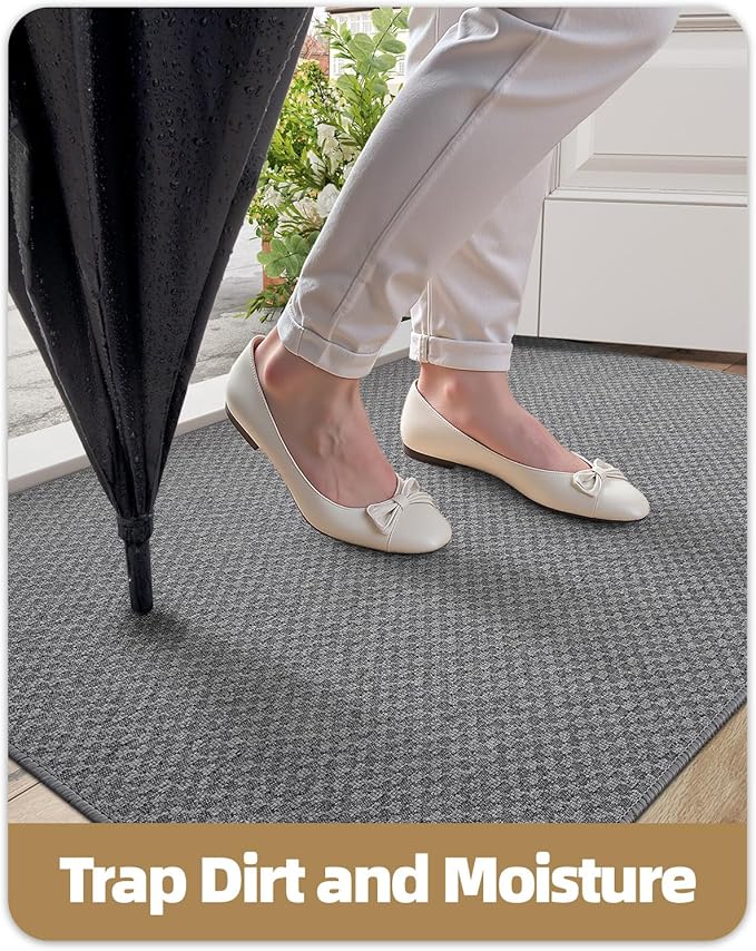 Color&Geometry Thin Front Door Mat Indoor Entrance Non Slip Rubber Backed, 24"x36" Indoor Door Mats for Entryway, Dirt Trapper Doormat, Washable Front Door Rugs, Dark Grey (Rolled-up NO Creases)