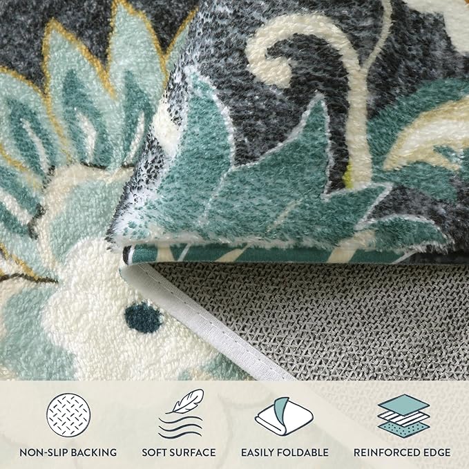 Lahome Floral Area Rug for Living Room - 4 x 6 Rug Washable Non-Slip Soft Rugs for Bedroom Throw Lightweight Boho Dining Room Rug, Blue Paisley Print Indoor Floor Carpet for Office Kitchen Entryway