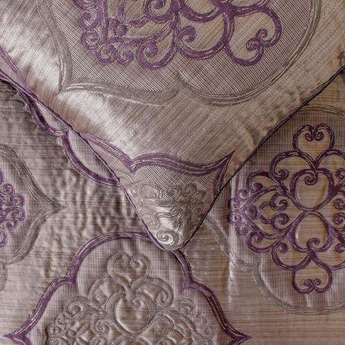 The HomeCentric King/Queen/Twin Purple Decorative CA King 86"x18" Bed Runner with 2 Pillow Cover, Damask & Quilted Bed Scarf on Jacquard Fabric - Embre Purple
