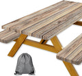 Picnic Table Cover with Bench Covers Camping Essentials Farmhouse Waterproof Windproof Wood Grain Camping Tablecloth Fitted Tablecloth Cover with Elastic Edge for Indoor & Outdoor 3 PCS 30x96 Inch