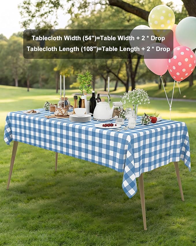Smiry 12 Packs Gingham Disposable Table Cloth, 54 x 108 Inch Waterproof Plastic Tablecloth, Rectangle Aqua and White Checkered Table Covers for Picnic, Birthday, Party