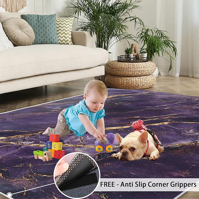 2x4 Abstract Marble Runner Rug for Hallway - Purple-Marble Kitchen Mat, Luxury Stone Pattern Kitchen Runner Rug Soft Non Slip Anti Fatigue for Laundry Room Indoor Hallways