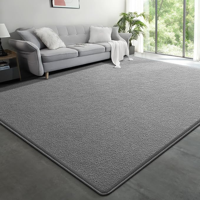 Modern Large Area Rug for Bedroom Living Room, 4x6 Feet Grey Thickened Memory Foam Washable Rugs, Non-Slip Soft Minimalist Solid Indoor Carpets for Boys Girls Nursery Room Décor