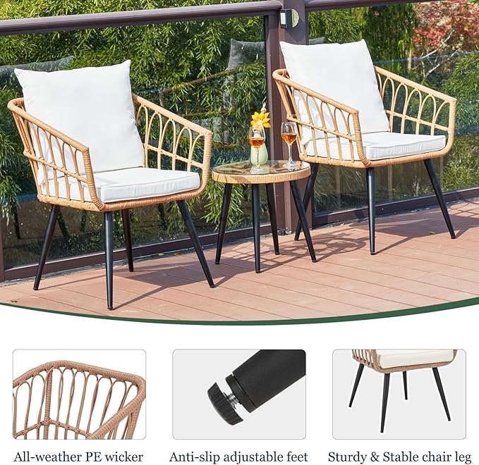 ECOTOUGE 6-Piece Wicker Patio Bistro Set, Outdoor Rattan Dining Set
