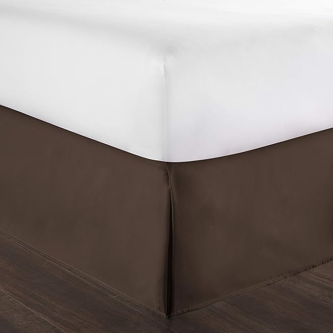 Bed Skirt - 100% Cotton 800 Thread Count Box Pleated Bed Skirt - Luxury Pleated Dust Ruffle, Hotel Quality Modern Bed Skirt, Easy Fit with 12 Inch Tailored Drop, King XL, Chocolate