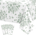 3 Pack Sage Green Floral Plastic Tablecloths, 54 X 108Inch Tea Party Tablecloth Disposable Table Cloths Green and White Porcelain Tables Decor for Garden Wedding Tea Party Birthday Baby Bridal Shower