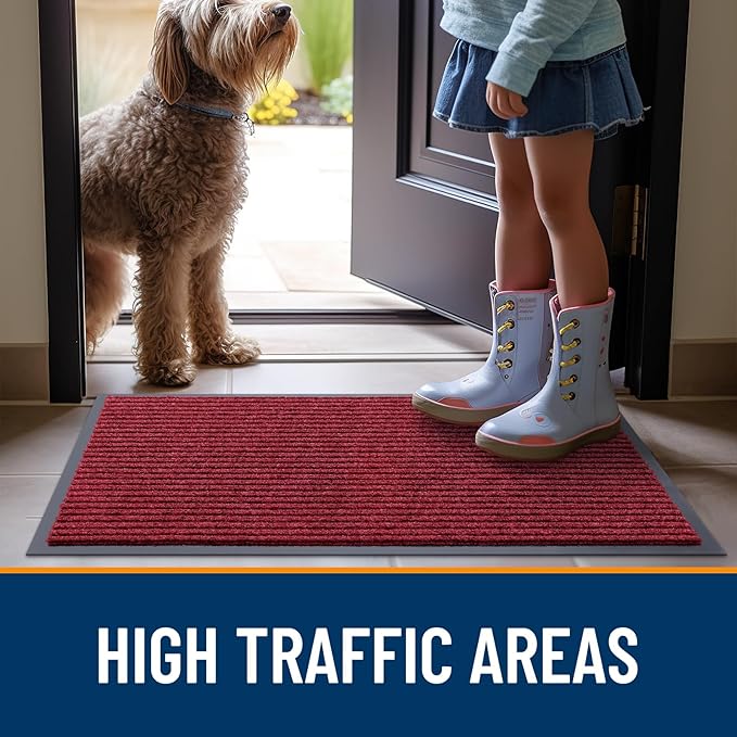 OLANLY Front Door Mat Indoor Outdoor Entrance, Waterproof Heavy Duty Doormat, Fade Resistant, Low Profile, Easy Clean Patio Porch Welcome Floor Mats for Entry, 59x30, Wine Red