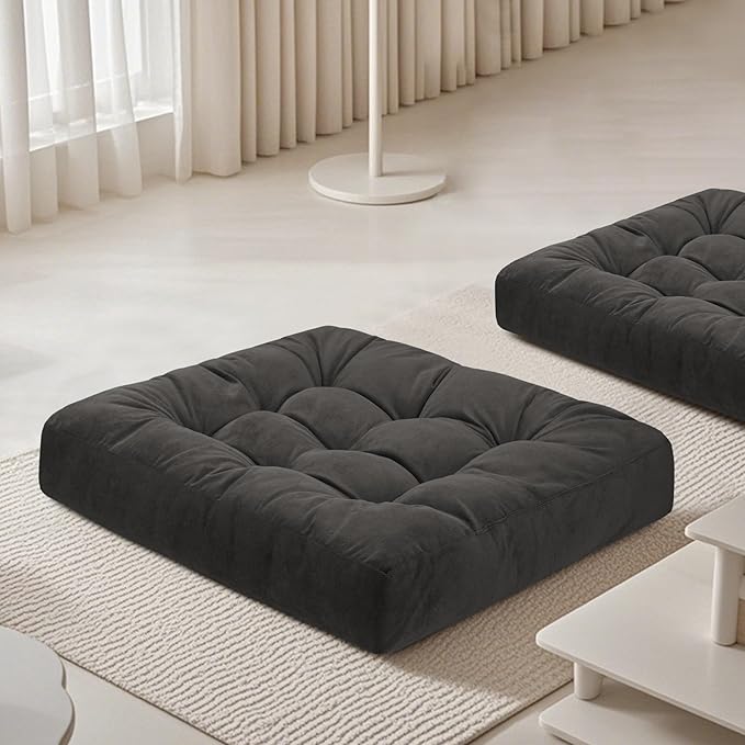 Meditation Floor Pillow 22×22 Inch 2 Pack Large Floor Cushions for Adults Square Tufted Corduroy Floor Pillows for Yoga Living Tatami Room Dark Grey
