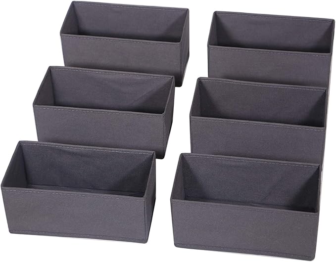 DIOMMELL 6 Pack Foldable Cloth Storage Box Closet Dresser Drawer Organizer Divider Fabric Baskets Bins Containers for Clothes Underwear Bras Socks Lingerie Clothing, Dark Grey 060