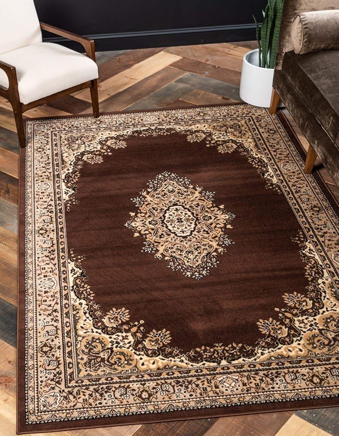 Unique Loom Reza Collection Traditional Persian Style Area Rug, 8 x 10 ft, Brown/Ivory